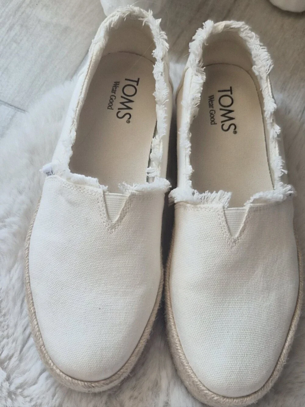 TOMS Valencia White Canvas Platform Espadrilles Slip On Shoes 7.5